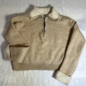 William Rast Mens Knitted brown 3/4 zip pullover sweater size M